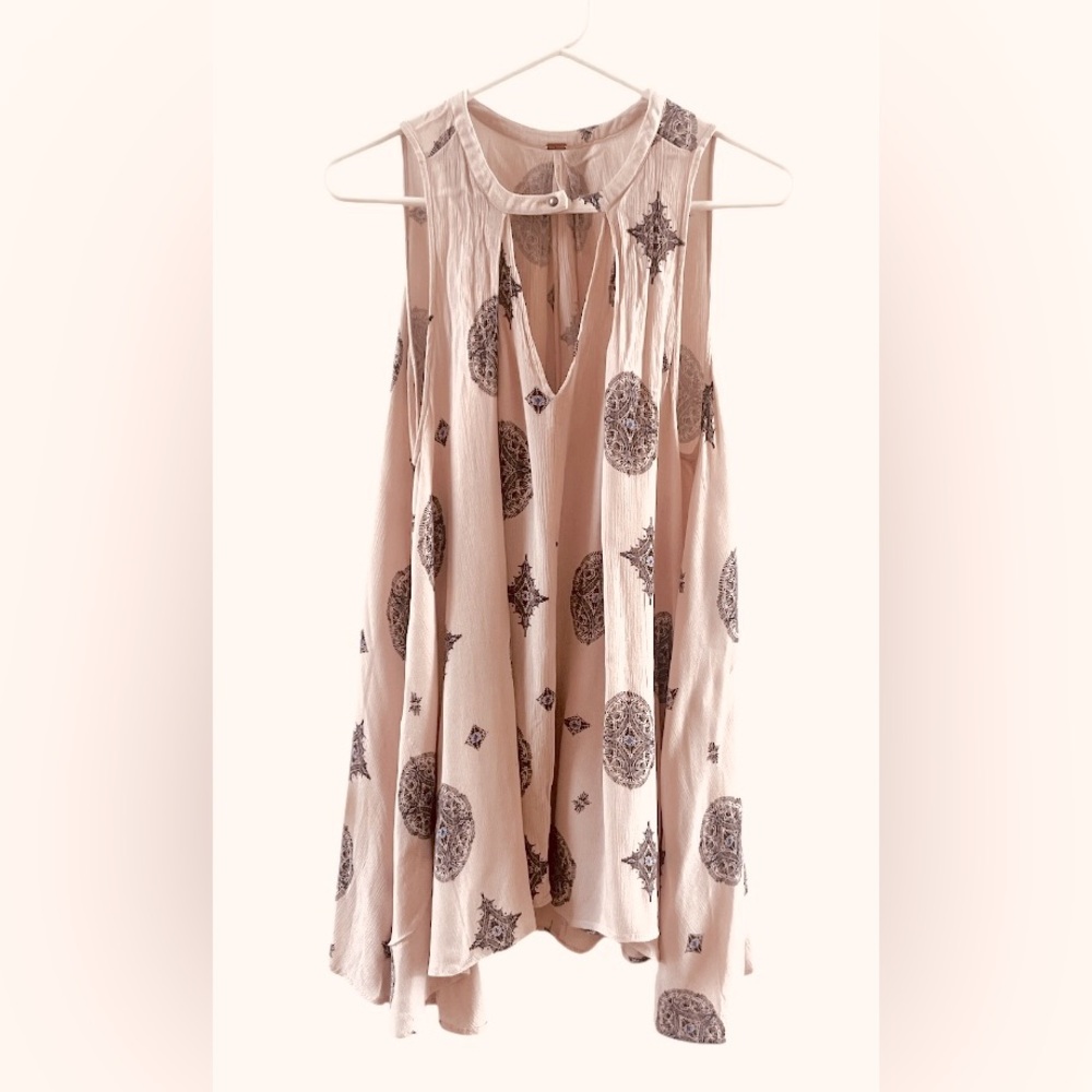 Free People Snap Out of It Boho Light Rose Patterned Low Hi Mini Dress Size XS